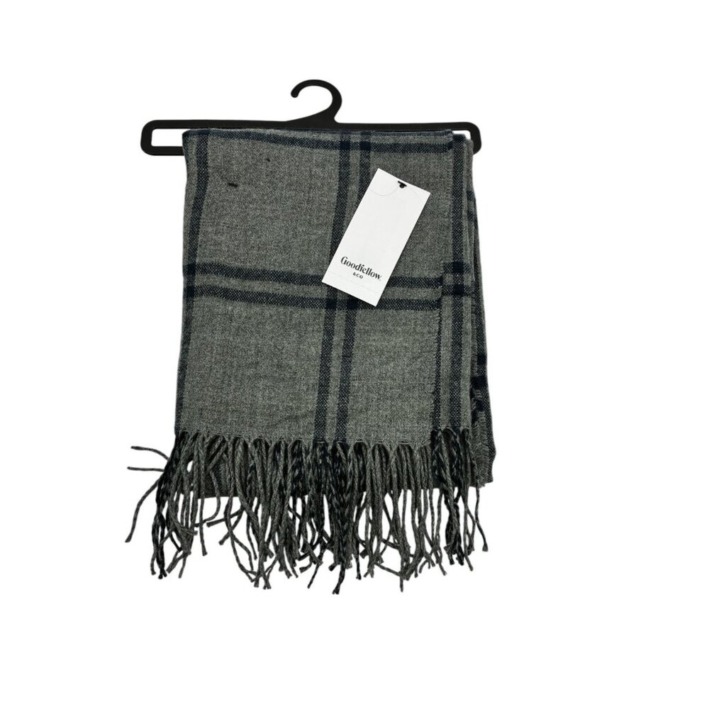 Goodfellow & Co Men's Gray One Size Acrylic Plaid Scarf with Fringe